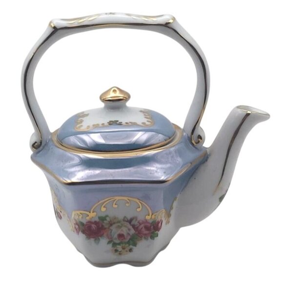Vintage Porcelain Floral Teapot For One Lusterware With Lid Gold Trim China - Picture 1 of 9